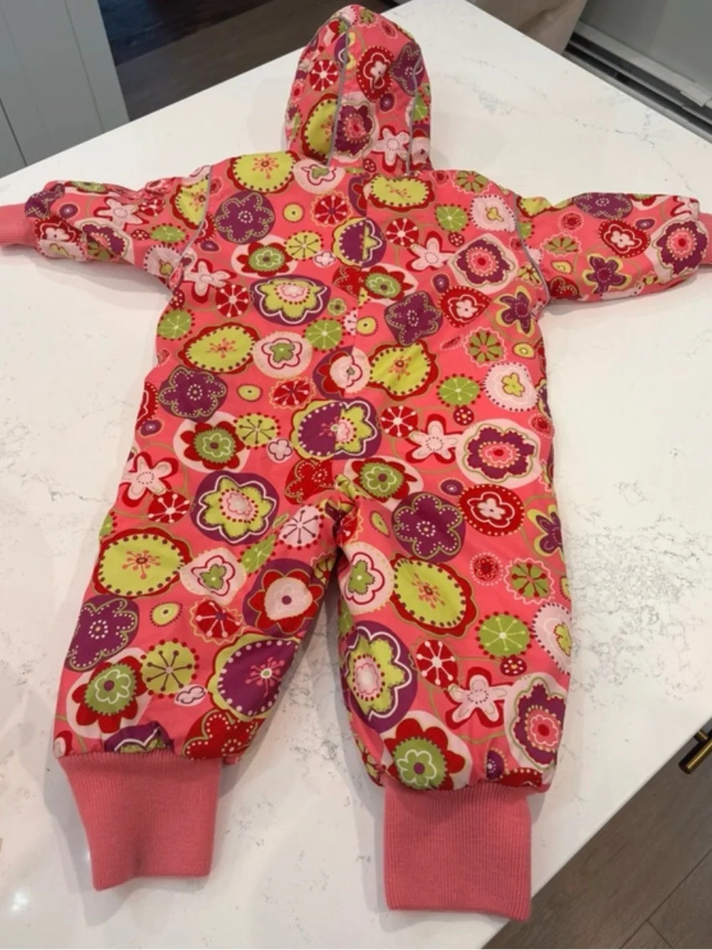 Hanna Andersson Pink Floral Quilted Hooded Baby One-Piece